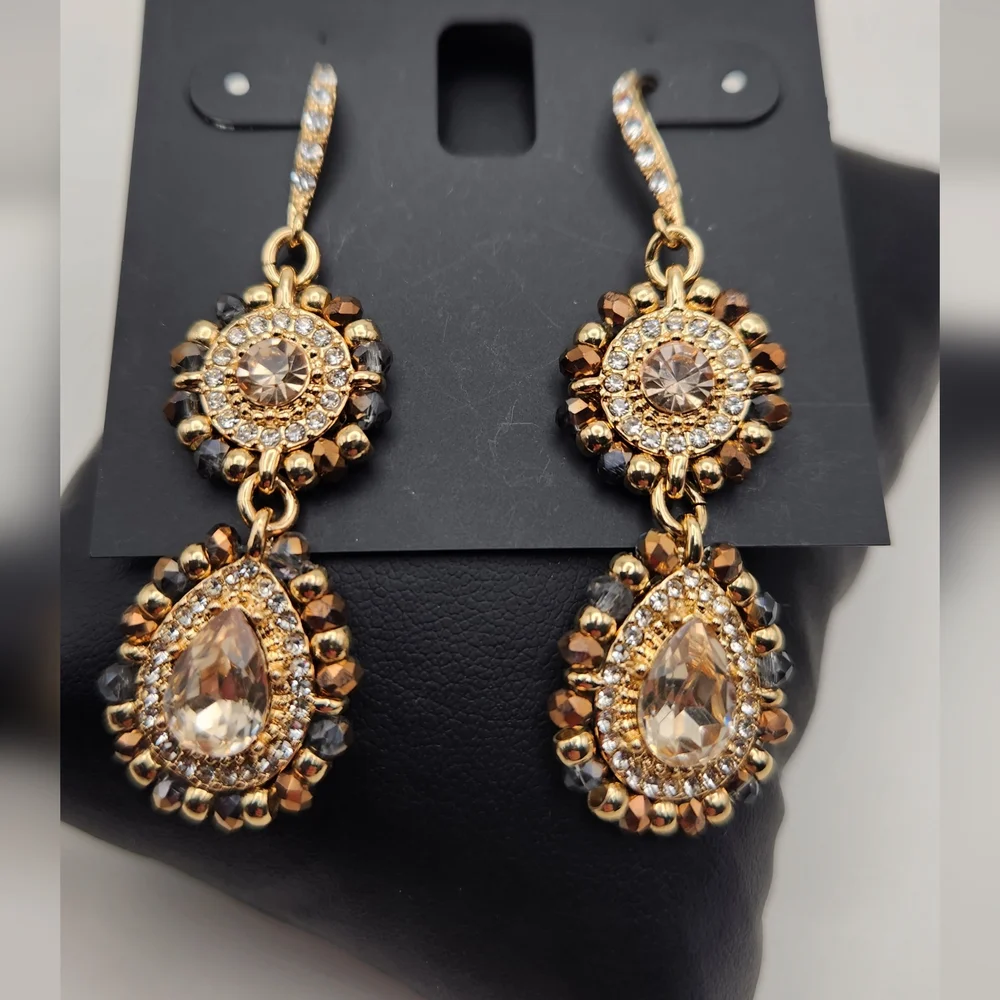 INC Neutral Double Drop Crystal Earrings